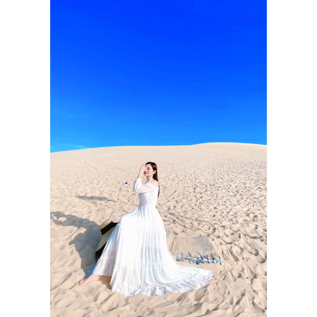 [Hình Thật - Thời Trang Thiết Kế]  Đầm maxi trắng đi biển, chụp hình cưới thiết kế cao cấp