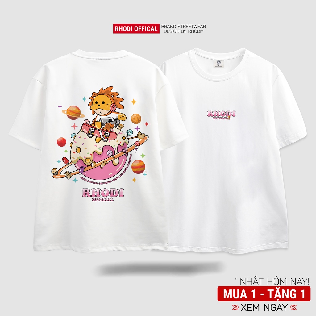 Áo thun unisex nam nữ áo phông cổ tròn tay lỡ form rộng local brand RHODI Leo Candy White- R1.1 - HÀNG MỚI VỀ