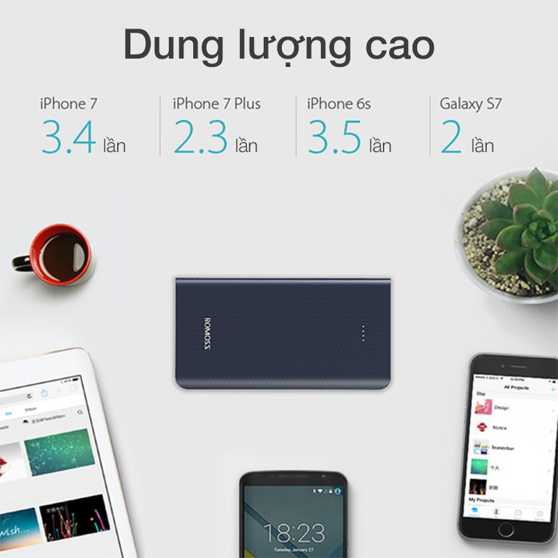 Pin sạc dự phòng Romoss Sense 10 10.000mAh cao cấp tặng đèn LED USB