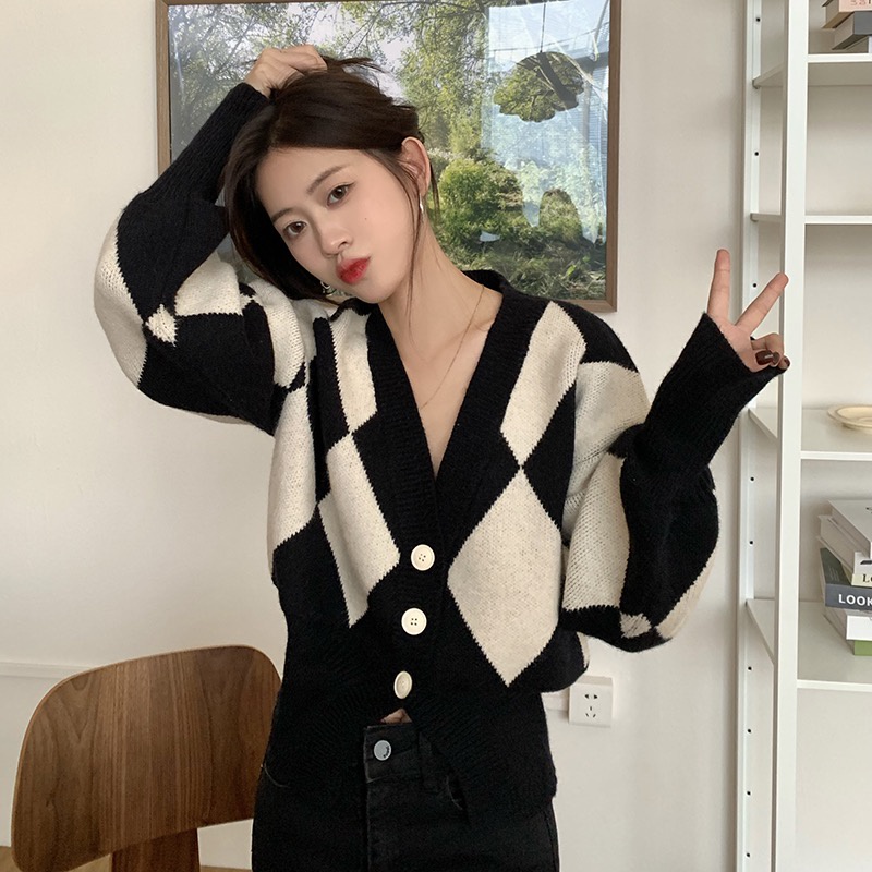 Porozi  Áo cardigan dệt kim cổ chữ v đính đá phong cách hàn quốc dành cho nữ