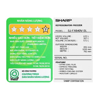 Tủ lạnh Sharp Inverter 572 lít SJ-FX640V-SL