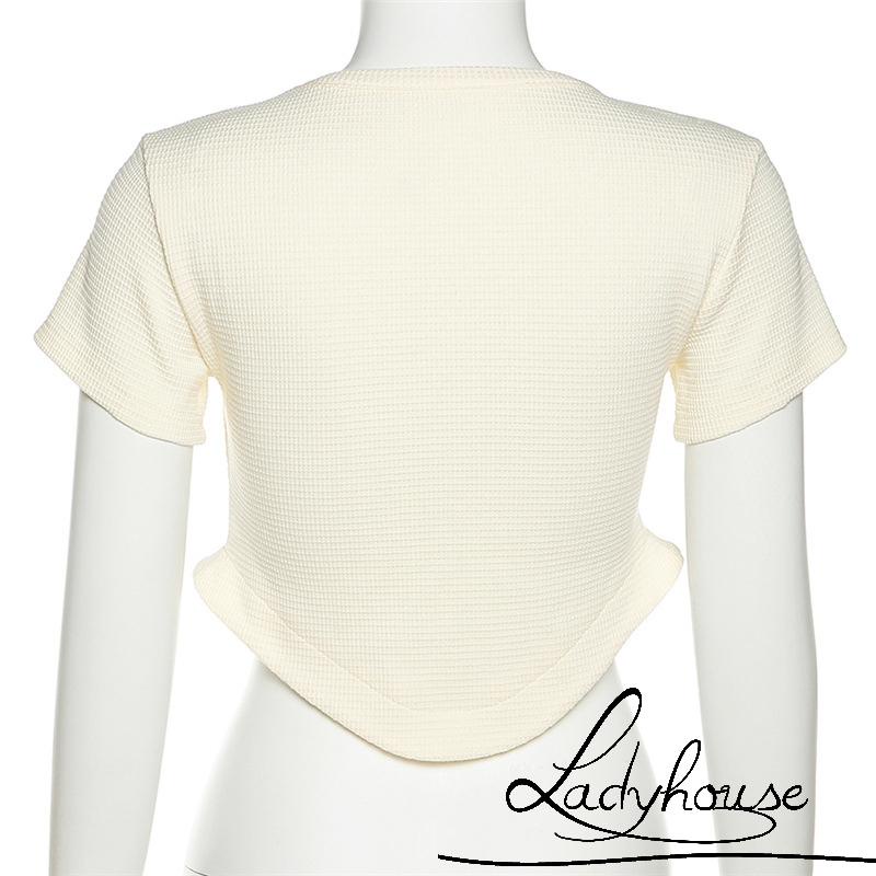 Áo Thun Croptop Cổ Tròn Tay Ngắn Màu Sắc Tương Phản Thời Trang Mùa Hè Dành Cho Nữ