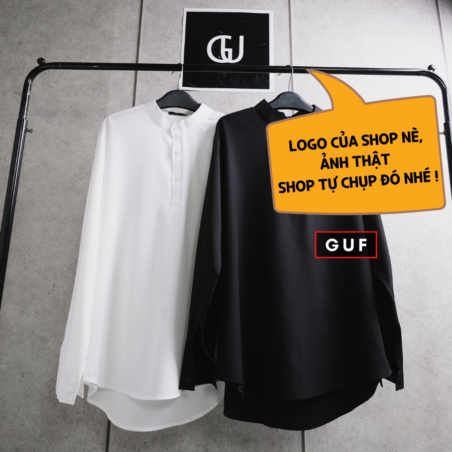 Áo Sơ Mi Nam Nữ Cổ Tàu Unisex Vải Kate Mềm Mại, Form Unisex Rộng Rãi Dễ Phối Đồ, Đủ 2 Màu Basic Trắng Đen GUF | BigBuy360 - bigbuy360.vn