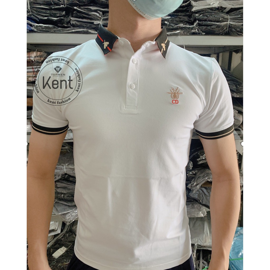 Áo Thun Nam Polo Có Cổ Tay Ngắn Phối Họa Tiết, Vải Cotton Cao Cấp