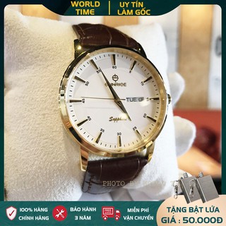 Đồng Hồ Nam Sunrise DM1126SWA W Full Box  + Thẻ BH 3 NĂM, Kính Sapphire Chống Xước, Chống Nước, Dây Da Cao Cấp