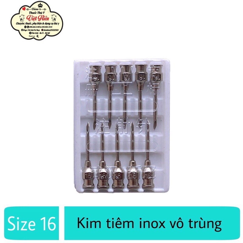 Kim tiêm inox vô trùng dùng trong thú y-kim 7, 9, 12, 16-1 vỉ x 10 cái