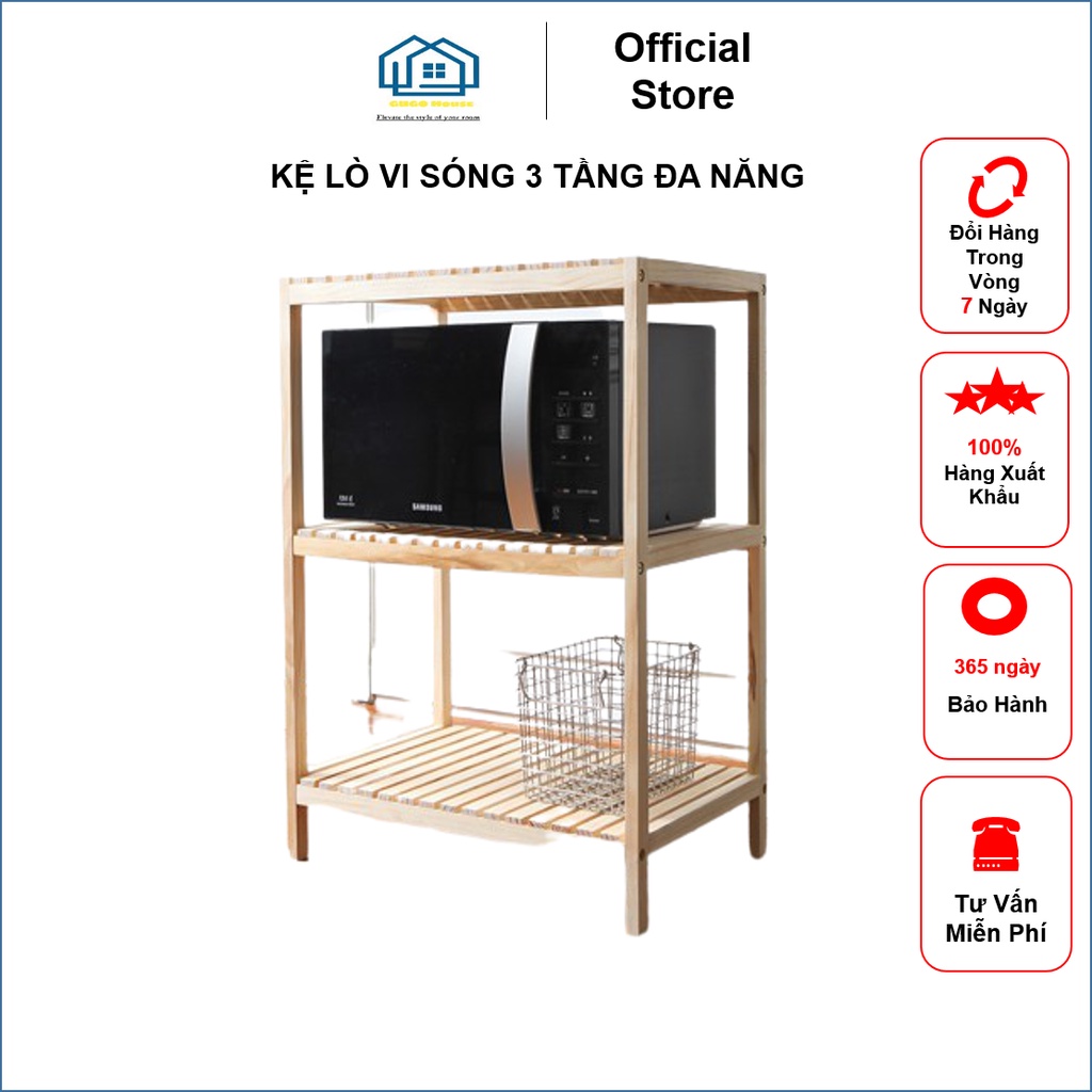 KỆ GỖ ĐỂ LÒ VI SÓNG 3 TẦNG - GỖ THÔNG NHẬP KHẨU - SIZE 60 X 80 CM