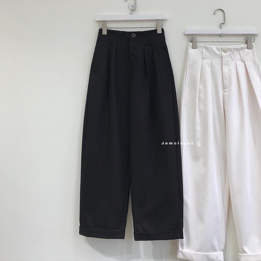 Quần Kaki Nữ Ống Rộng JEMCLOSET Cạp Cao Quần Baggy Nữ SPEA Chất Kaki Dày Phong Cách Công Sở Lên Form Siêu Tôn Dáng 2734