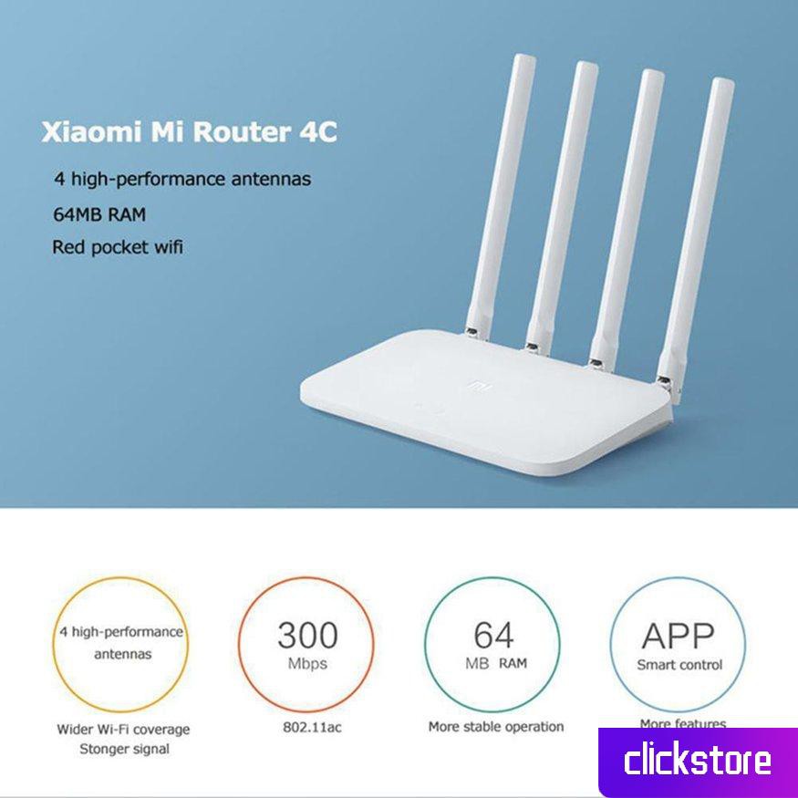 Bộ router wifi không dây 4C 4 anten 2.4G 300Mbps APP xiaomi