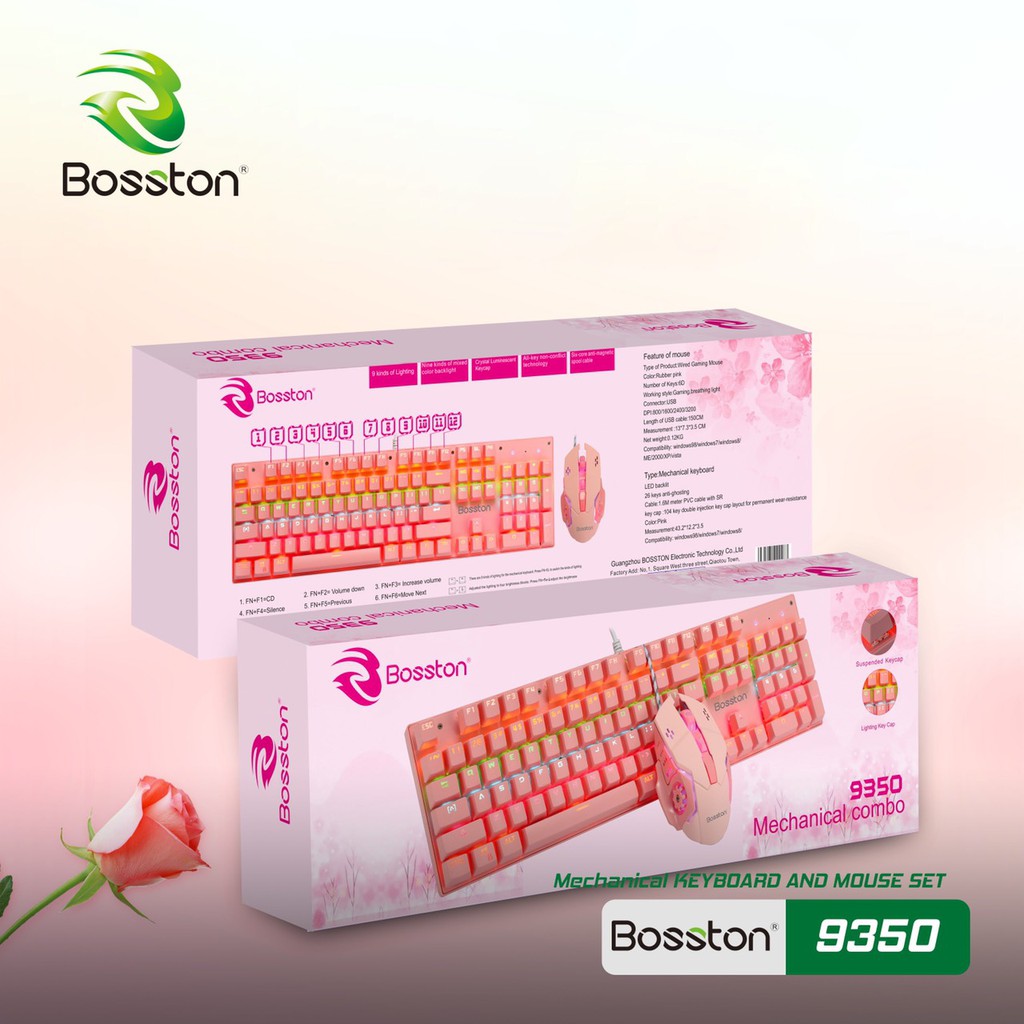 [Mã SKAMSALE03 giảm 10% đơn 200k] Bộ Phím Chuột Cơ Bosston EK9350 Màu Hồng