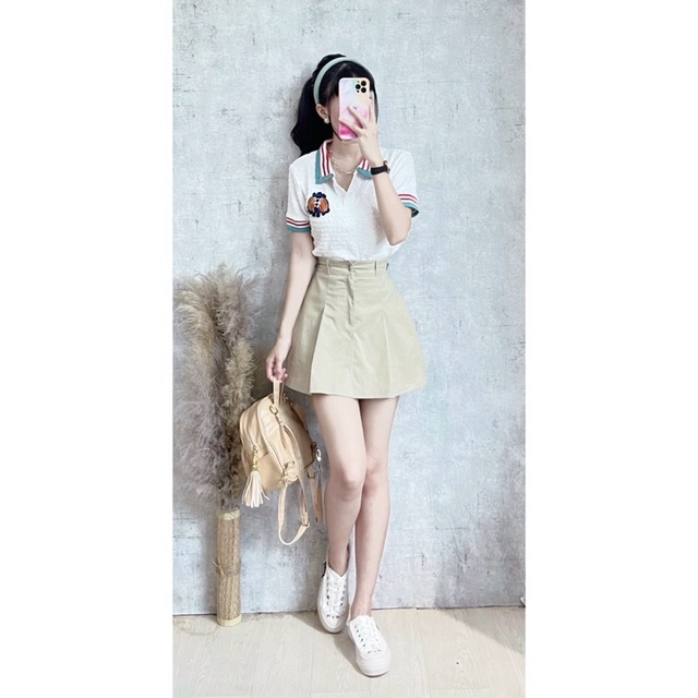 Quần váy kaki nữ 2 lớp, kiểu dáng xếp ly, lưng chun lên form chuẩn (ảnh chụp thật) | BigBuy360 - bigbuy360.vn
