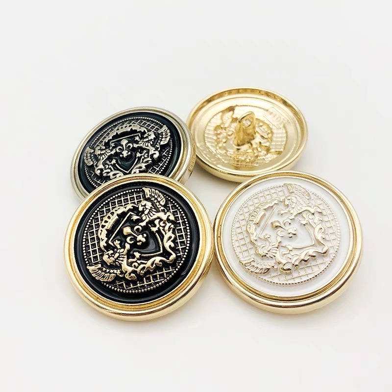 10 cái / lô 15/20 / 25mm Cổ điển Cổ điển Nút áo khoác Thời trang Vàng đen Nút may Tự làm cho quần áo Nút áo khoác kim loại tròn