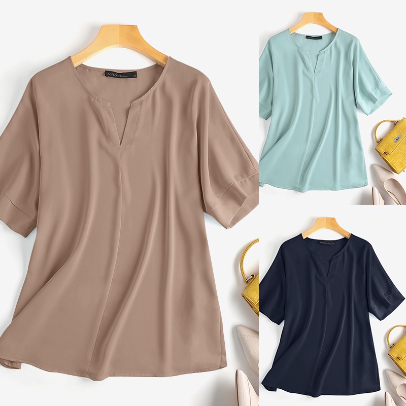 Áo ZANZEA tay ngắn cổ chữ V thời trang dành cho nữ