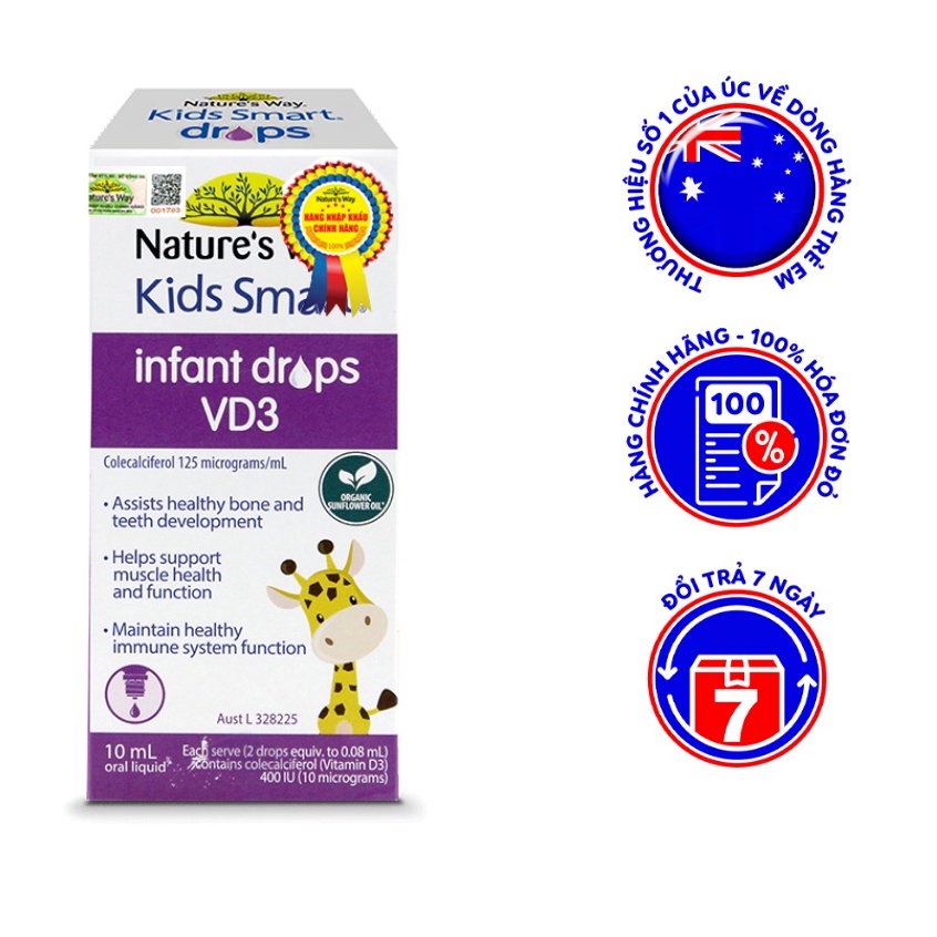 Nature’s Way Kids Smart Infant Drops D3 - Bổ Sung Vitamin D3 Tăng Cường Hấp Thụ Canxi Cho Bé