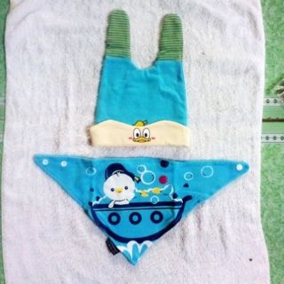 set mũ cotton kèm yếm cho bé