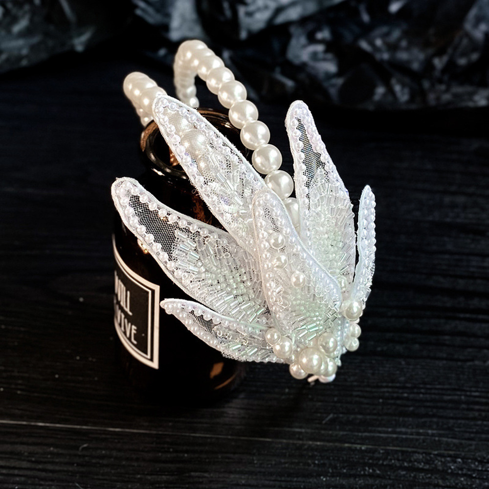 Băng đô hình lá đính pha lê ngọc trai nhân tạo thời trang cho cô dâu