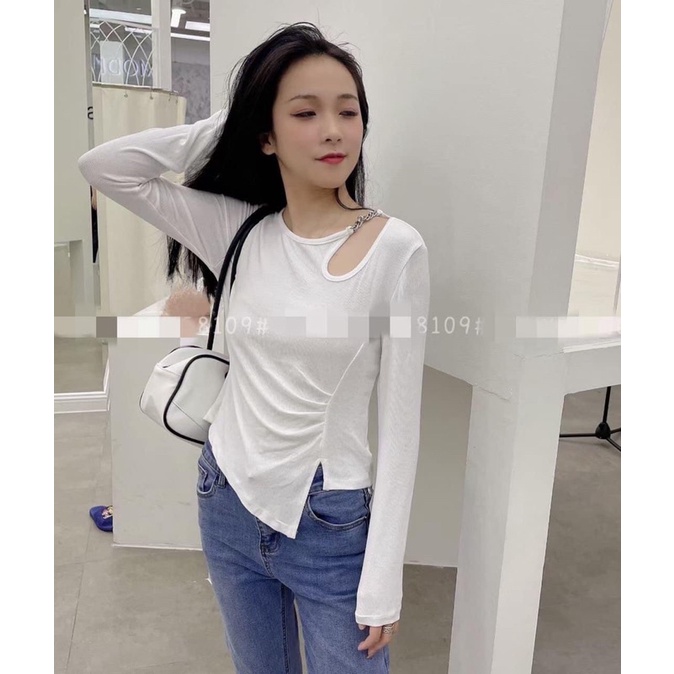 [ CÓ ẢNH THẬT + VIDEO TỰ QUAY ] Áo Tay Dài Khoét Vai Cổ Xích Nhún Eo Hot Hit 3 Màu Cực Xinh | BigBuy360 - bigbuy360.vn