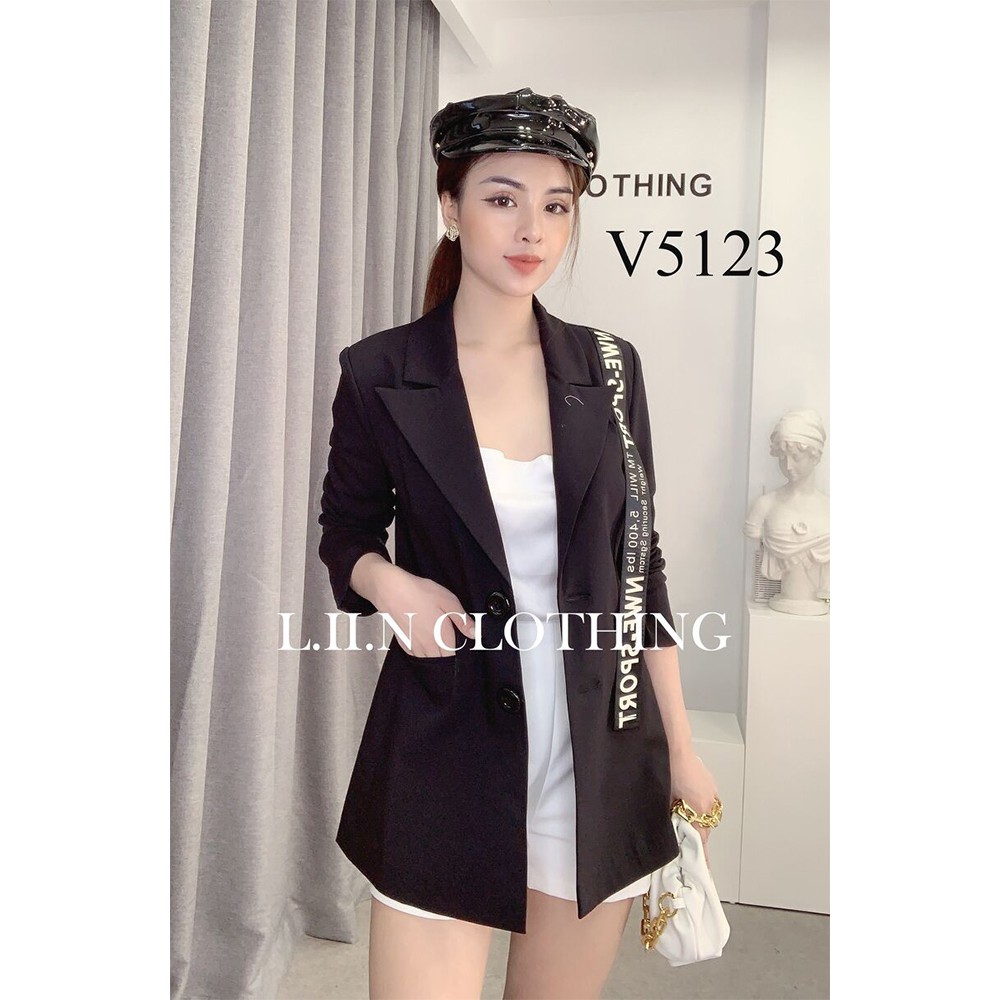 Áo vest nữ dáng dài Linbi màu đen, đủ size, mix dây chữ nổi bật thanh lịch, sang trọng Liin clothing V5123 | BigBuy360 - bigbuy360.vn