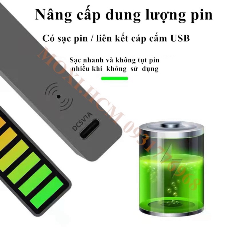【kèm cáp sạc usb + đế +miếng dán】Đèn thanh LED cảm biến âm nháy theo nhạc nhiều chế độ khác nhau 32 bit thông minh MOXI.