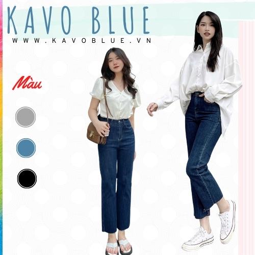 Quần Bò Nữ Ống Đứng Cắt Gấu Xanh Đậm KAOV BLUE Lưng Cao