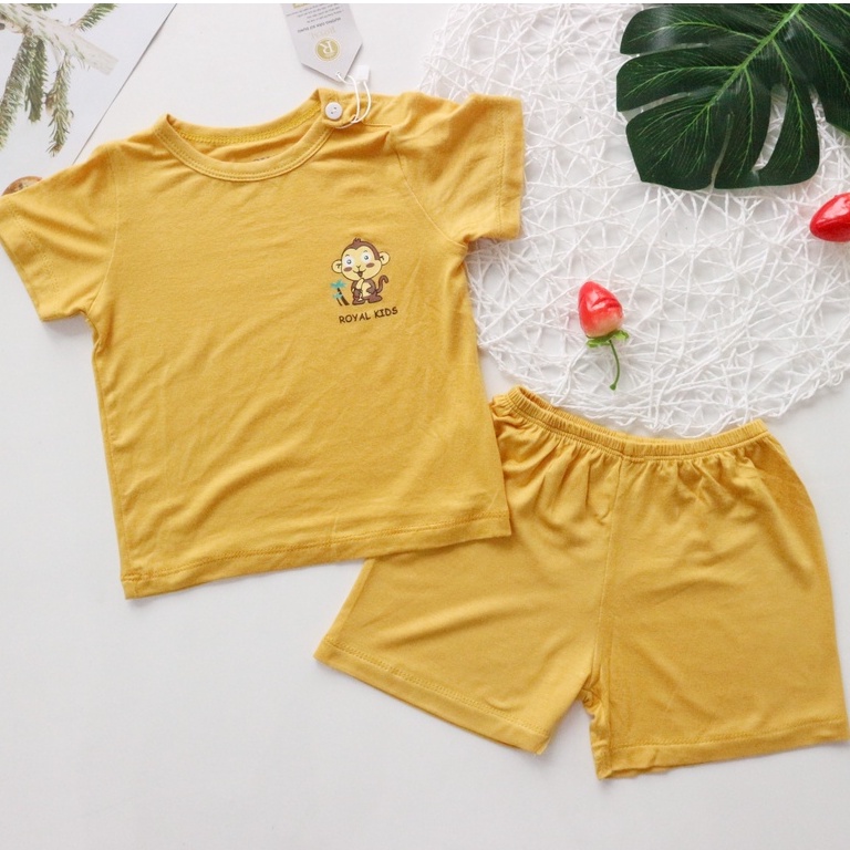Bộ thun lạnh cho bé, bộ thun lạnh trẻ em chất cotton lụa lạnh cộc tay màu vàng cho Bé(6-19kg)