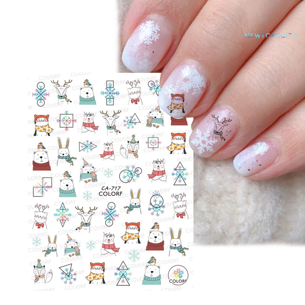 Miếng Dán Trang Trí Móng Tay Họa Tiết Tuần Lộc Giáng Sinh 3D Không Phai Màu
