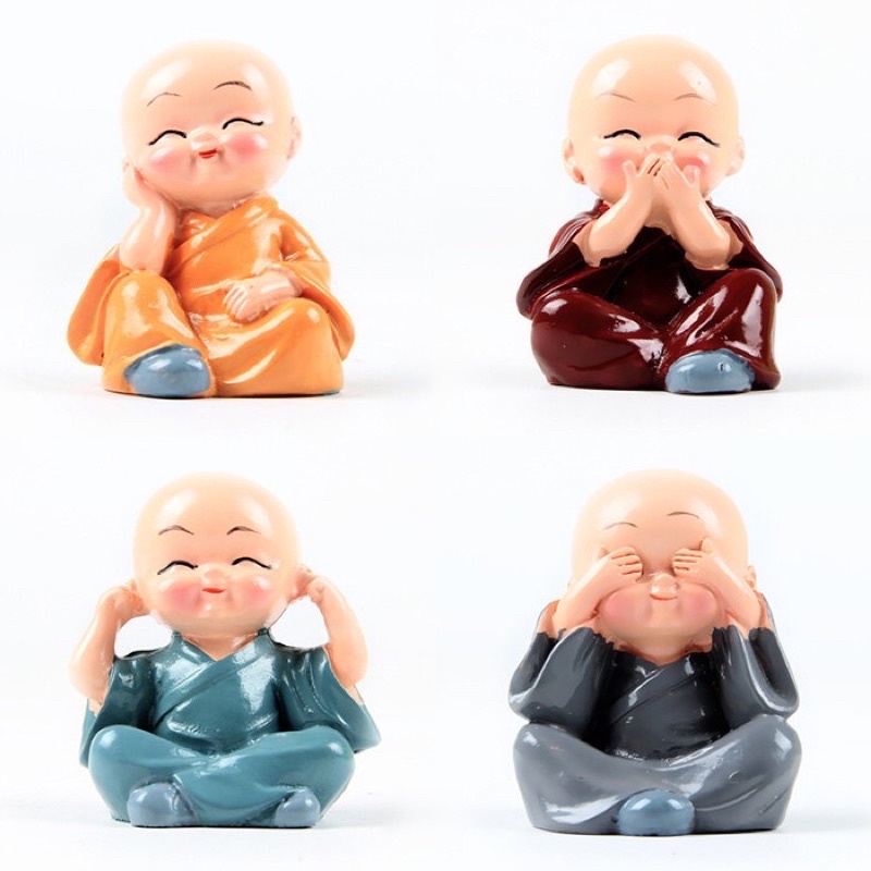 Bộ tượng bốn chú tiểu-tứ không siêu dễ thương dùng trang trí trên ô tô, để văn phòng , bàn làm việc.