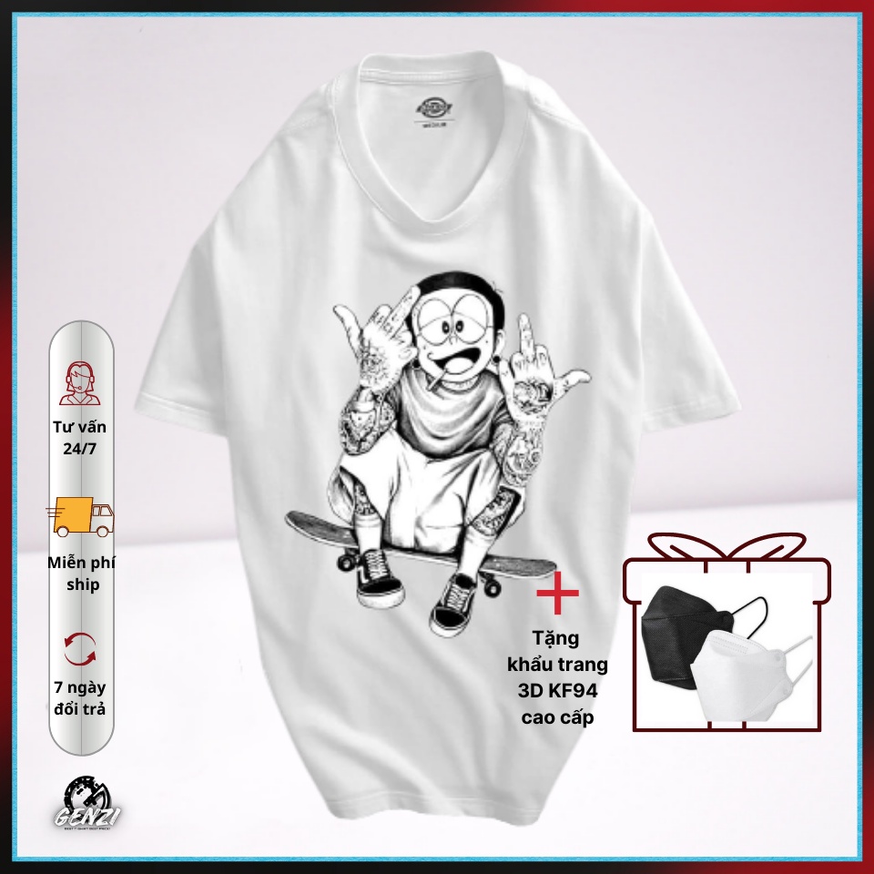Áo thun nam in hình Nobita cộc tay cổ tròn, 5 màu, đủ size S-3XL bigsize 88kg, nobita tattoo, áo thun nam tính