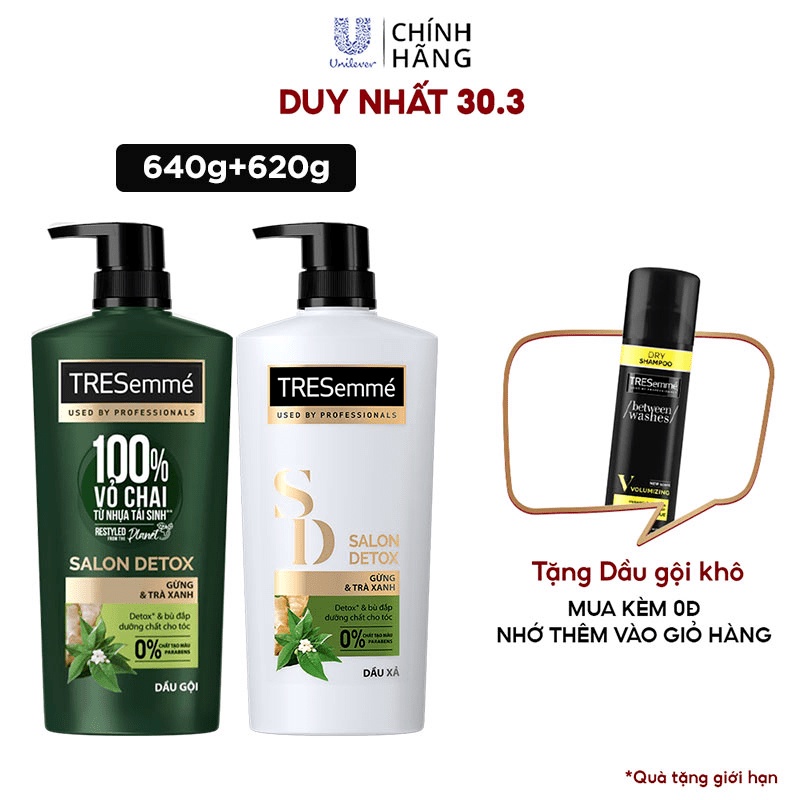 Combo Dầu Gội, Dầu Xả TRESEMME Salon Detox Cho tóc chắc khỏe & sạch sâu cùng Gừng và Trà Xanh Detox 640g, thumbnail