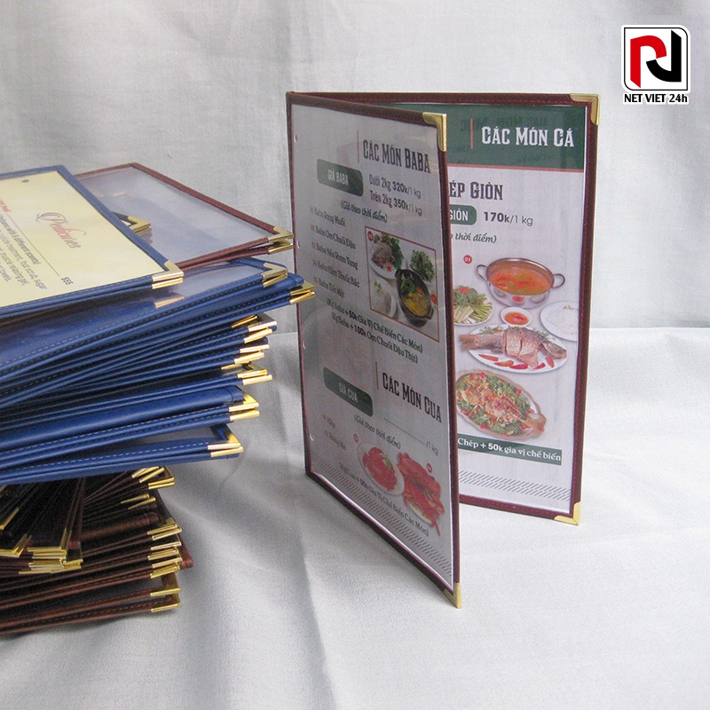 Bìa menu 2 lá nhựa A4 - Viền nhiều màu