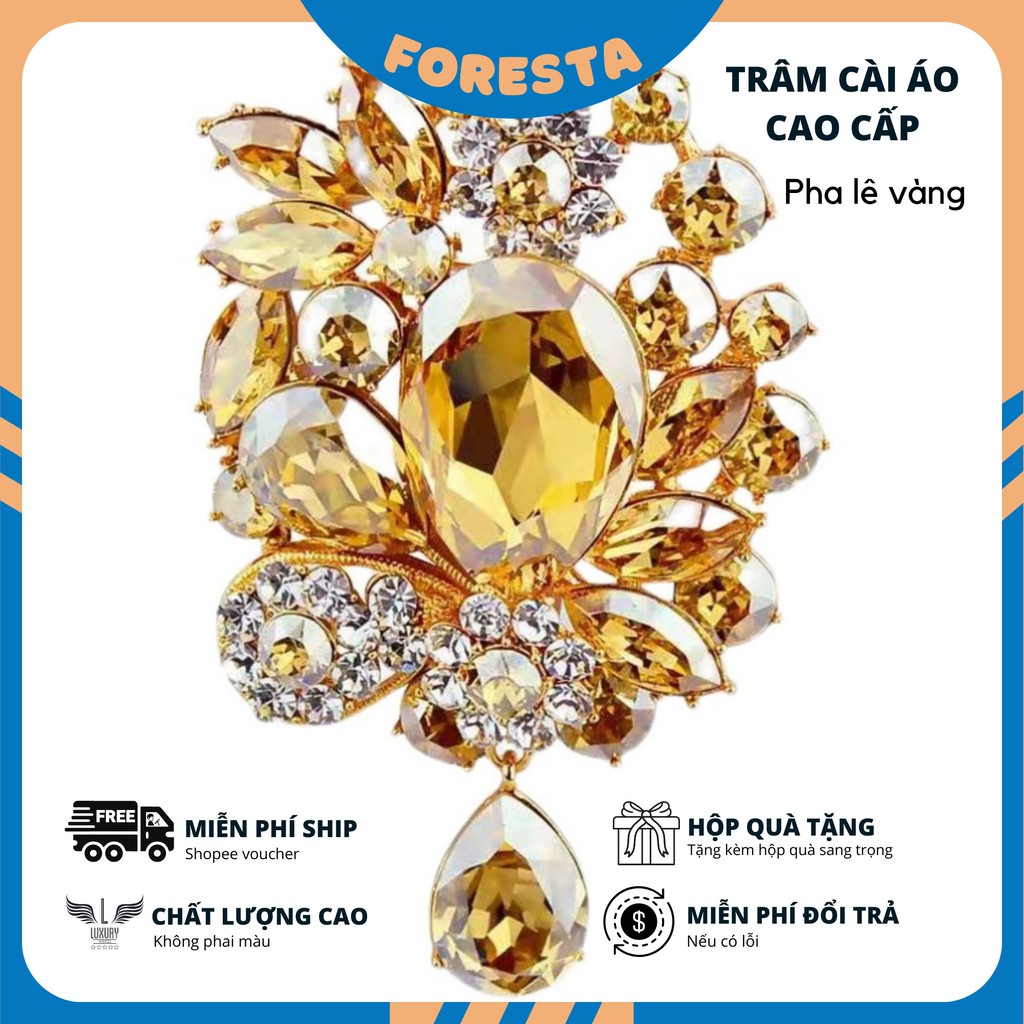 Trâm cài áo pha lê vàng cao cấp FORESTA