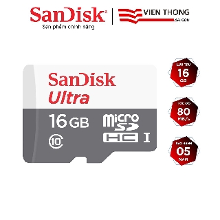Thẻ nhớ microSDHC SanDisk Ultra 16GB 533x upto 80MB/s – Hãng phân phối chính thức