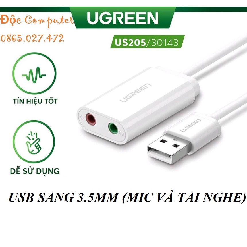 Card sound USB 2.0 to 3.5mm chính hãng Ugreen 30143 .30724 cao cấp