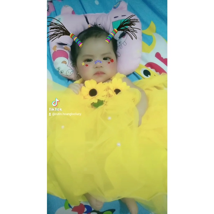 Đầm bé váy, Váy công chúa tutu dễ thương cho bé - hoa hướng dương+ Ảnh thật