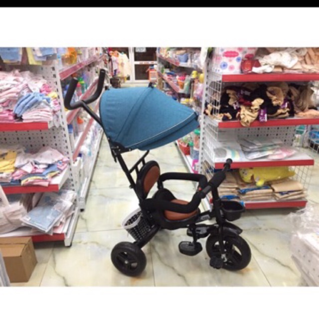 Xe đẩy trẻ em 3 bánh có bàn đạp, mái che, gấp gọn được