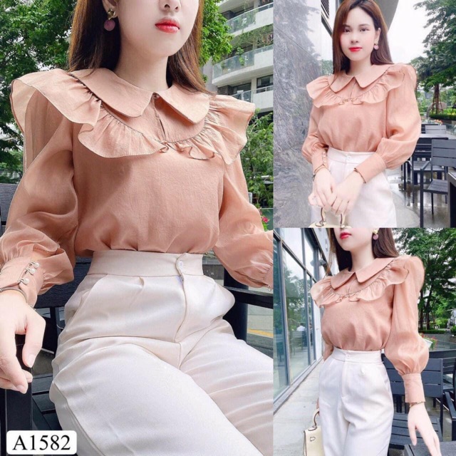 Áo sơ mi lụa bèo tay bo 2 cúc ngọc ( quảng châu )