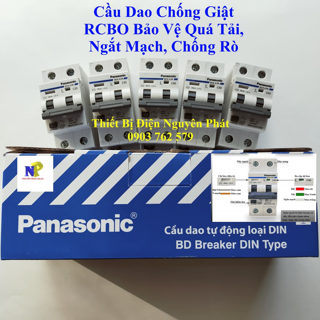 [PANASONIC] Cầu Dao Chống Giật RCBO Bảo Vệ Quá Tải, Ngắt Mạch, Chống Rò