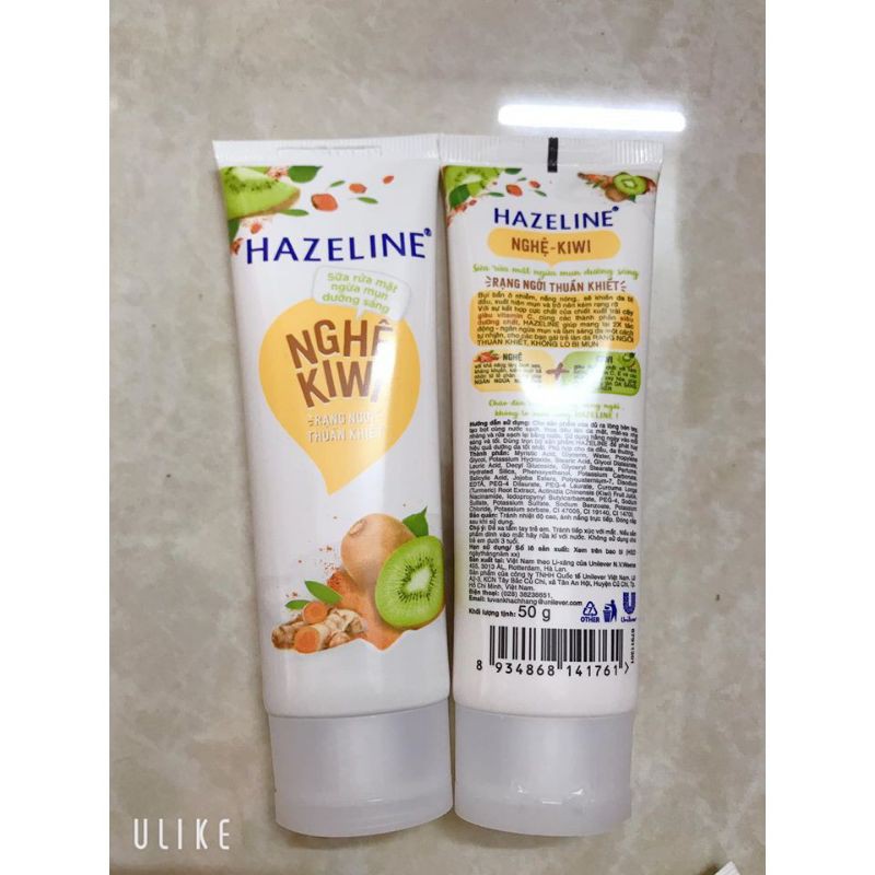 sữa rửa mặt ngừa mụn sáng da hazeline nghệ kiwi 50ml