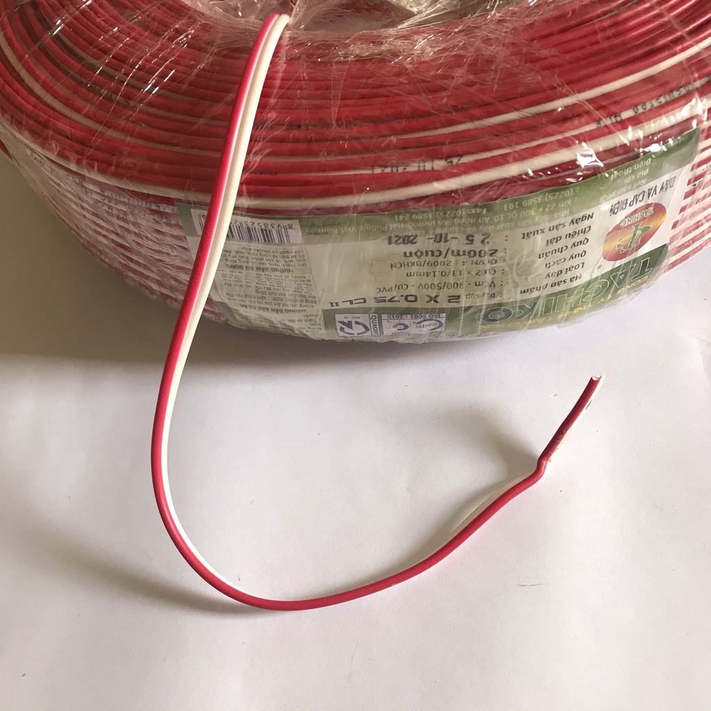 DÂY ĐIỆN 2 LÕI ĐỒNG 0.5MM- ĐỎ/ TRẮNG