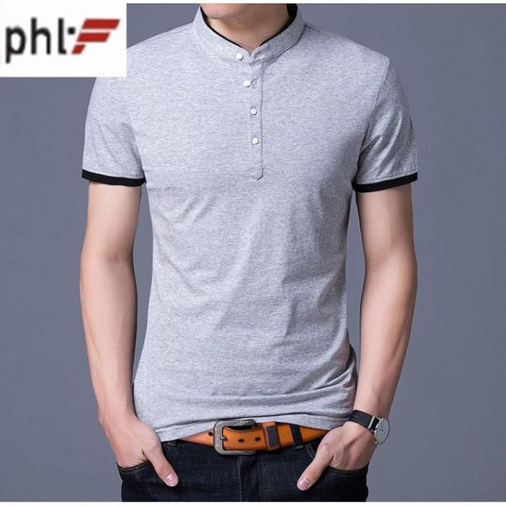 Áo thun nam cổ trụ thời trang phong cách Hàn Quốc PHLfashion - Xám ✅