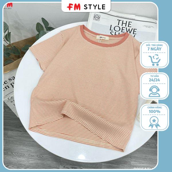 Áo thun nữ cổ tròn tay ngắn sọc ngang fmstyle, áo phông nữ cổ tròn tay lỡ dáng ngắn | Fmstyle Shop 2