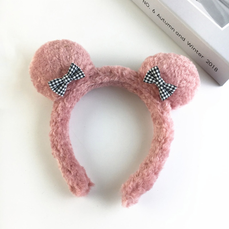 Băng Đô Cài Tóc Hình Tai Gấu Bông Họa Tiết Sọc Caro