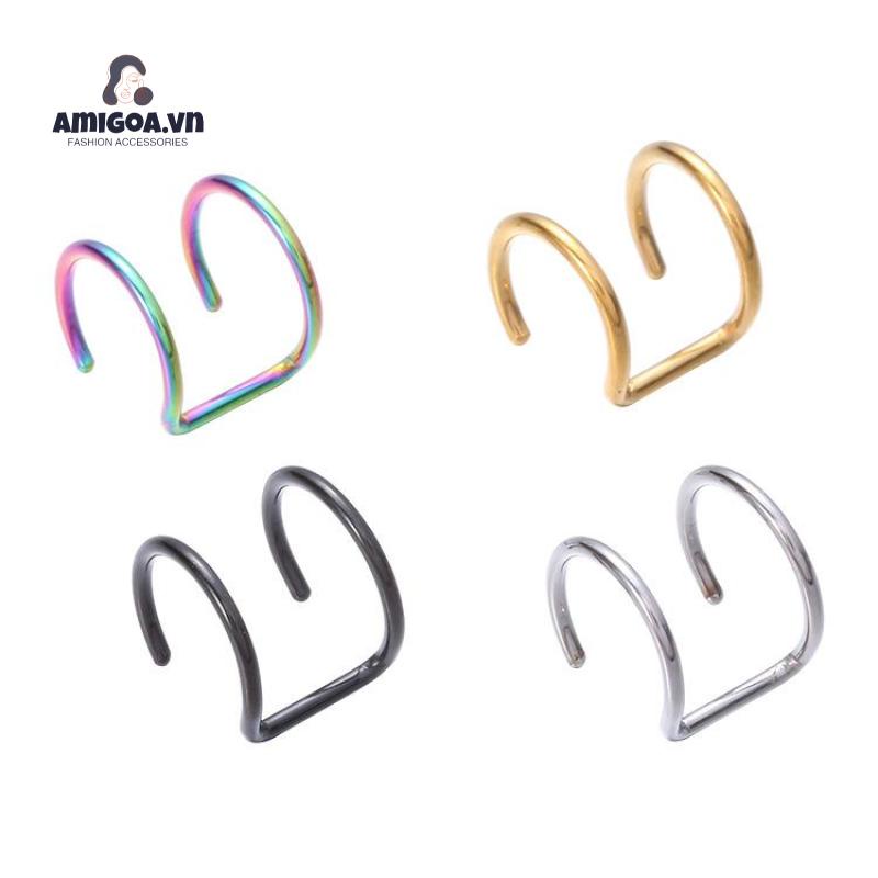 Khuyên Tai Dạng Kẹp Đôi Bằng Thép Không Gỉ Đơn Giản