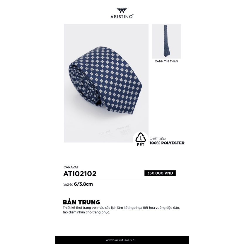 Cà vạt nam ARISTINO họa tiết hoa vuông ấn tượng và độc đáo, kèm hộp quà tặng sang trọng - ATI02102