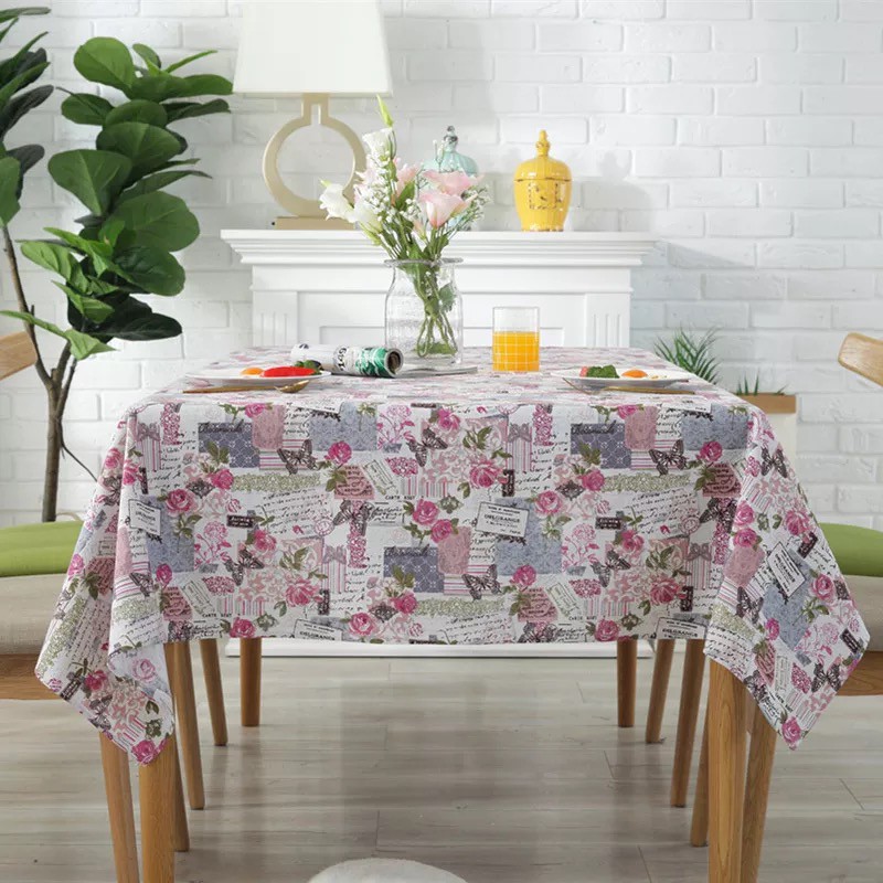 Vải linen họa tiết Vintage Paris hồng V-G01