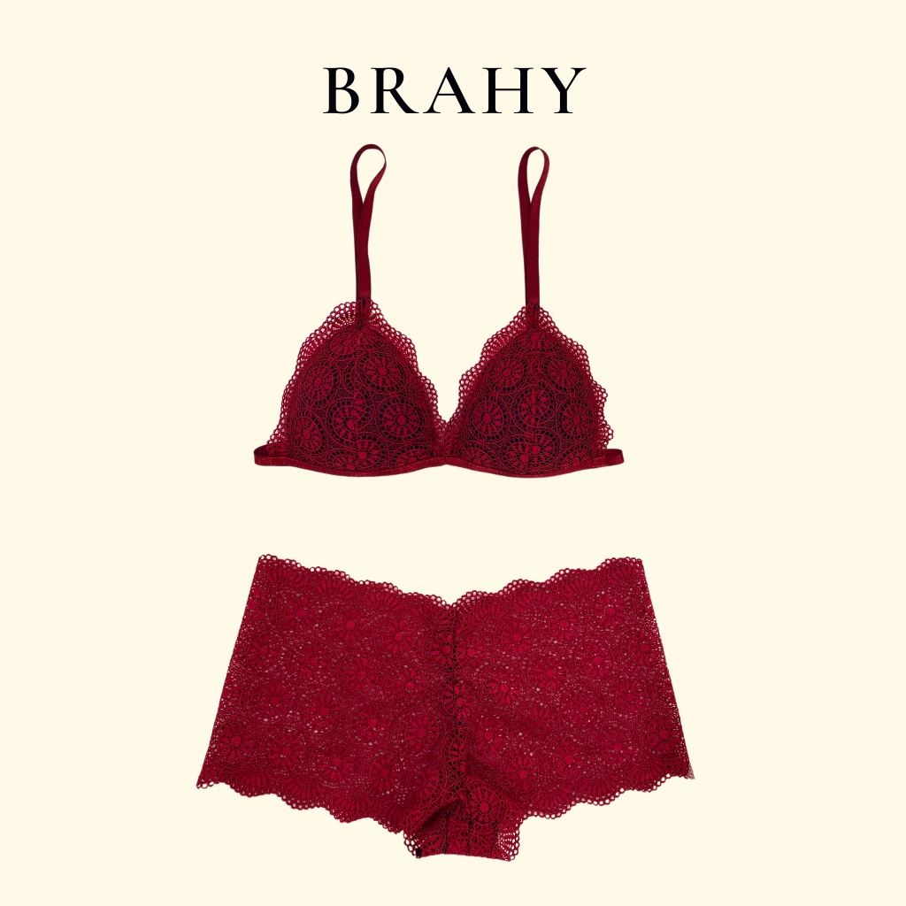 Bộ đồ lót nữ bralette đỏ có mút mỏng, vải ren cao cấp thoáng khí BRAHY 014