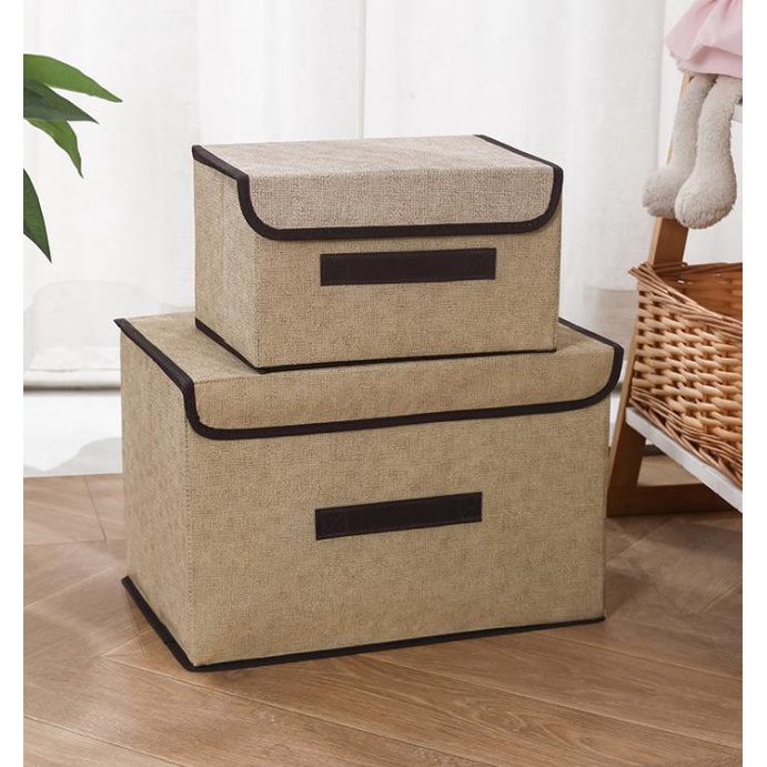 Combo 2 hộp túi vải đựng đồ thùng đựng quần áo đồ lót đồ chơi đa năng bằng vải cứng, có nắp đậy không cần tủ tiện dụng
