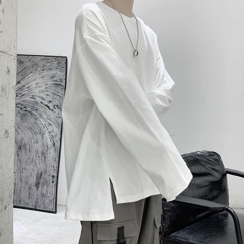 Áo Longsleeves xẻ tà, JACKLANE, Áo nam nữ dài tay oversize trơn Unisex Jack lane