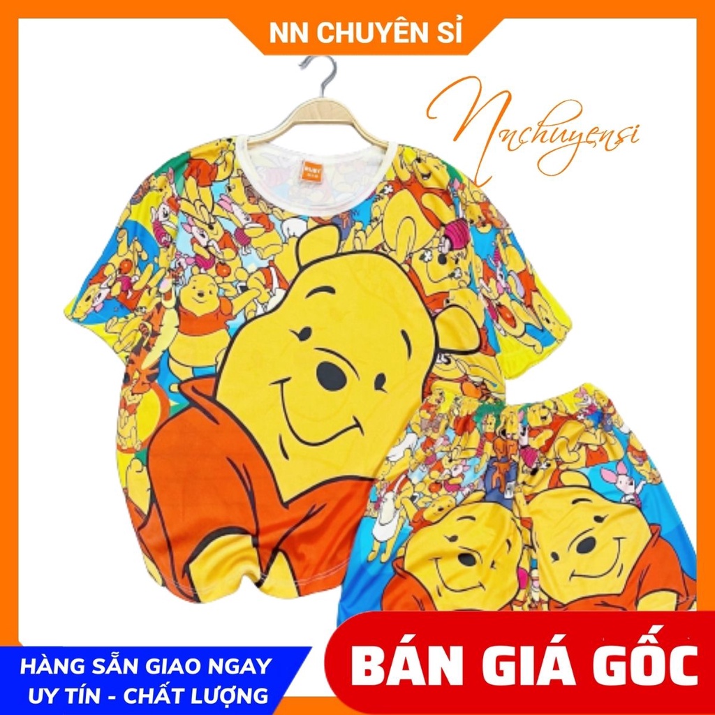 Đồ bộ thun đùi cho bé mặc size đến 70kg nhà chất vải mềm mịn mát in hình Gấu Pooh Hoạt Hình dễ thương DBRBD FULL SIZE