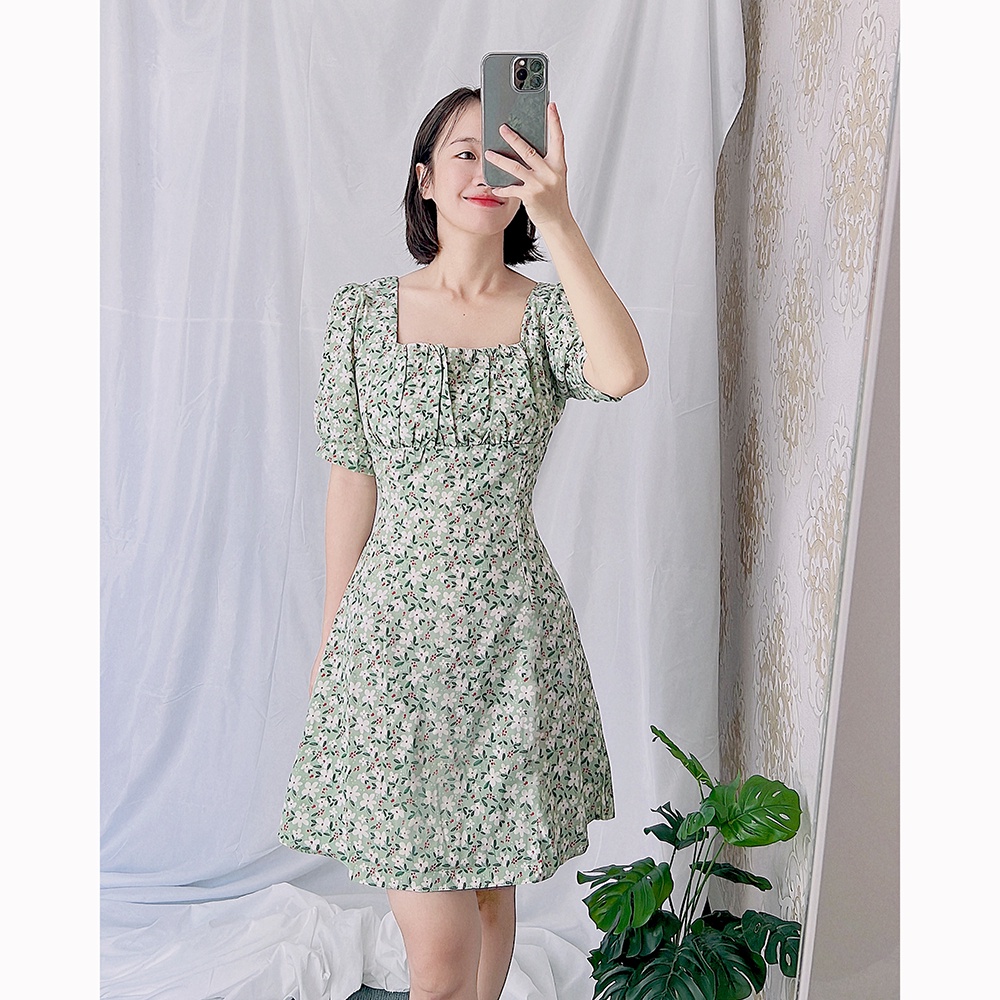 Đầm hoa nhí cổ vuông dễ thương RD005